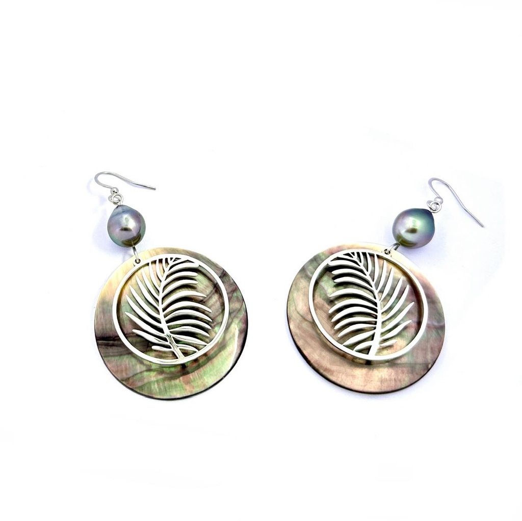 BOUCLES D'OREILLES PALMS + NACRE + PERLES DE TAHITI