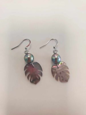 BOUCLES D'OREILLES Acier Ape nacre  + perles de Tahiti