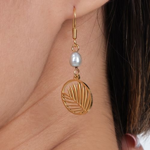 Boucles d'oreilles palmier et keishis - ACIER DORE