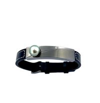 Bracelet Homme Cuir + Plaque acier + Perle