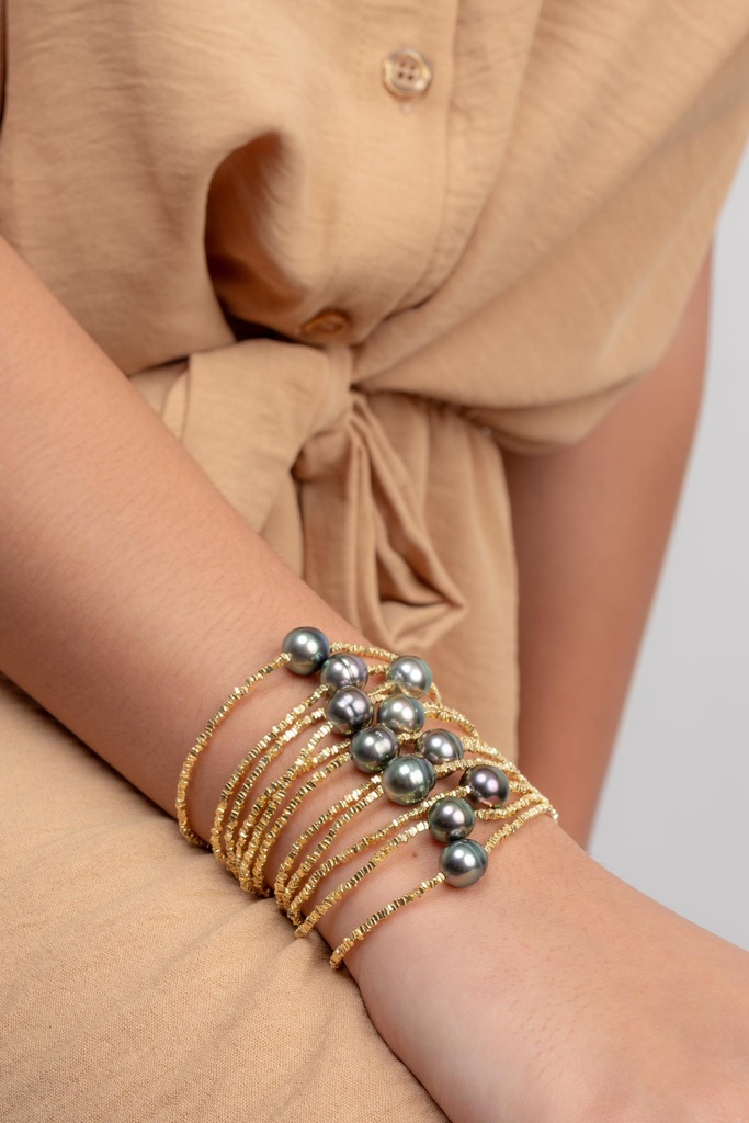 Bracelet Plaqué or pépites + perle de Tahiti