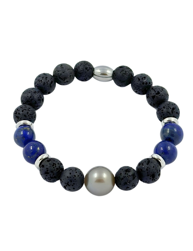 BRACELET HOMME ELASTIQUE LAPIS / GPDL+ perle