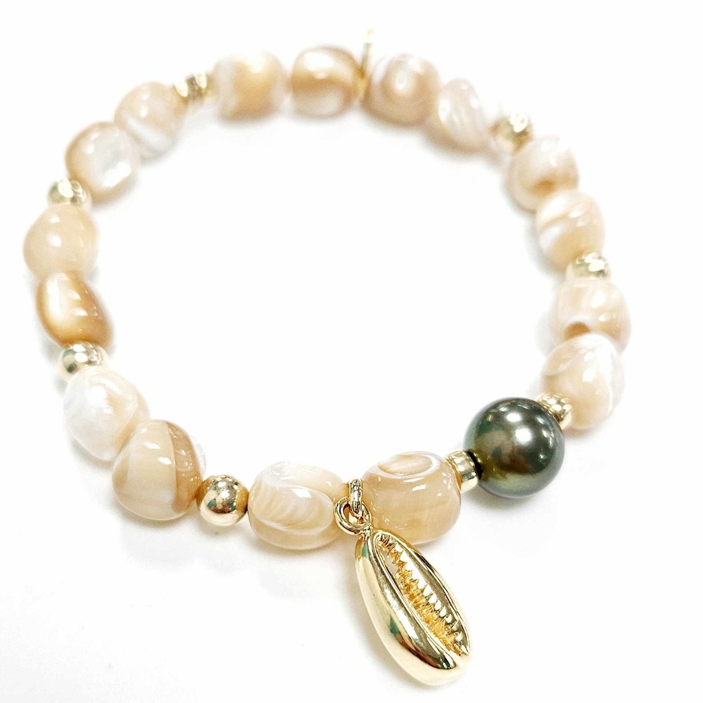 BRACELET élastique CORI BURGO ET PERLE DE TAHITI