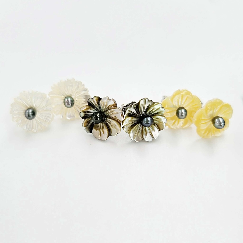 STUDS NACRE FLEUR ET KEISHI - argent