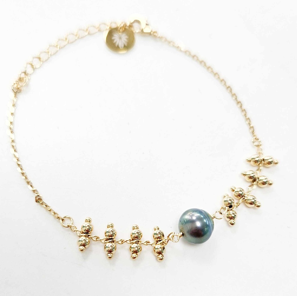 Bracelet plaqué or BRELOQUES BOULETTES ET PERLE DE TAHITI