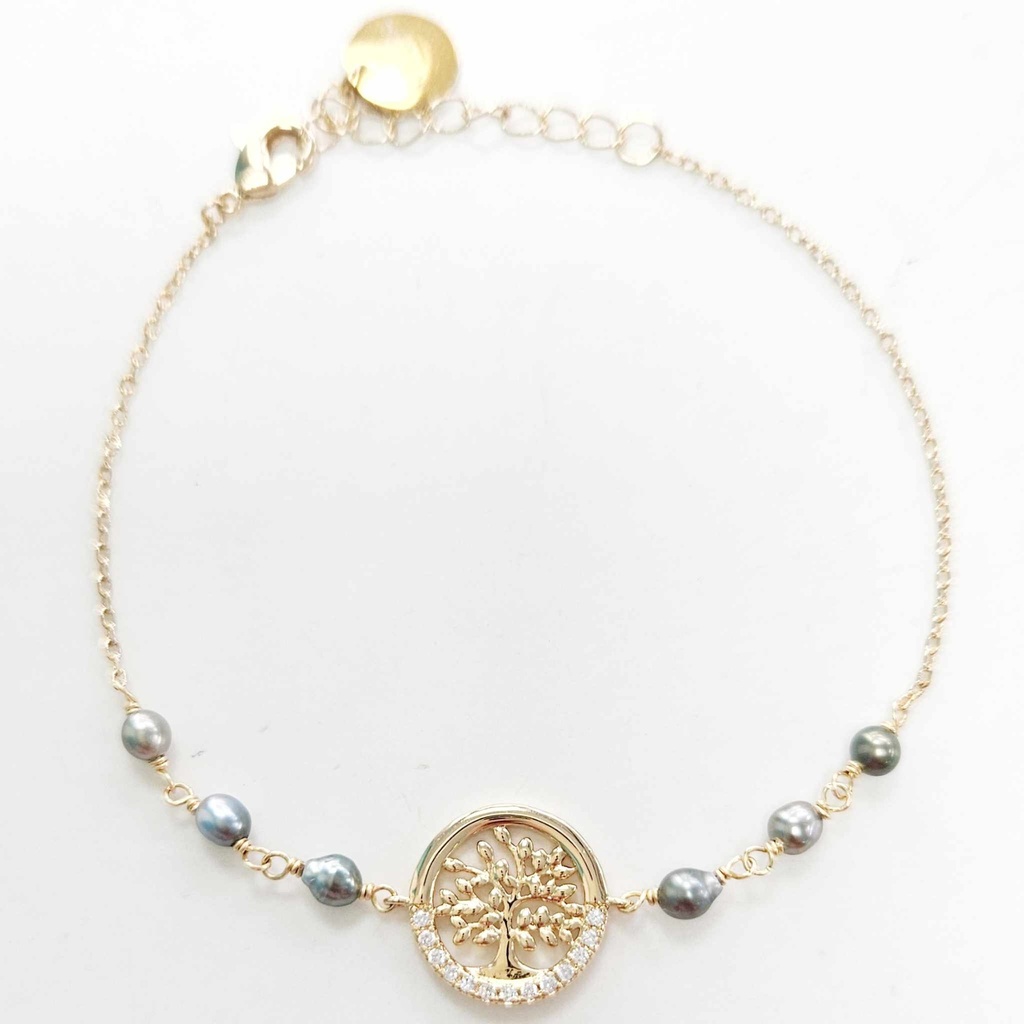 Bracelet plaqué or ARBRE DE VIE ZIRCONS ET 6 KEISHIS