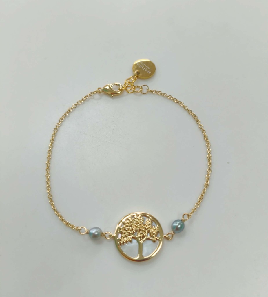 Bracelet plaqué or ARBRE DE VIE NACRE ET 2 KEISHIS