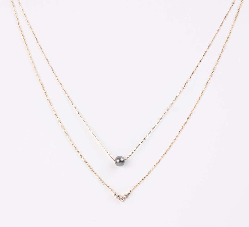 COLLIER DOUBLE PERLE ET ZIRCONS EN V