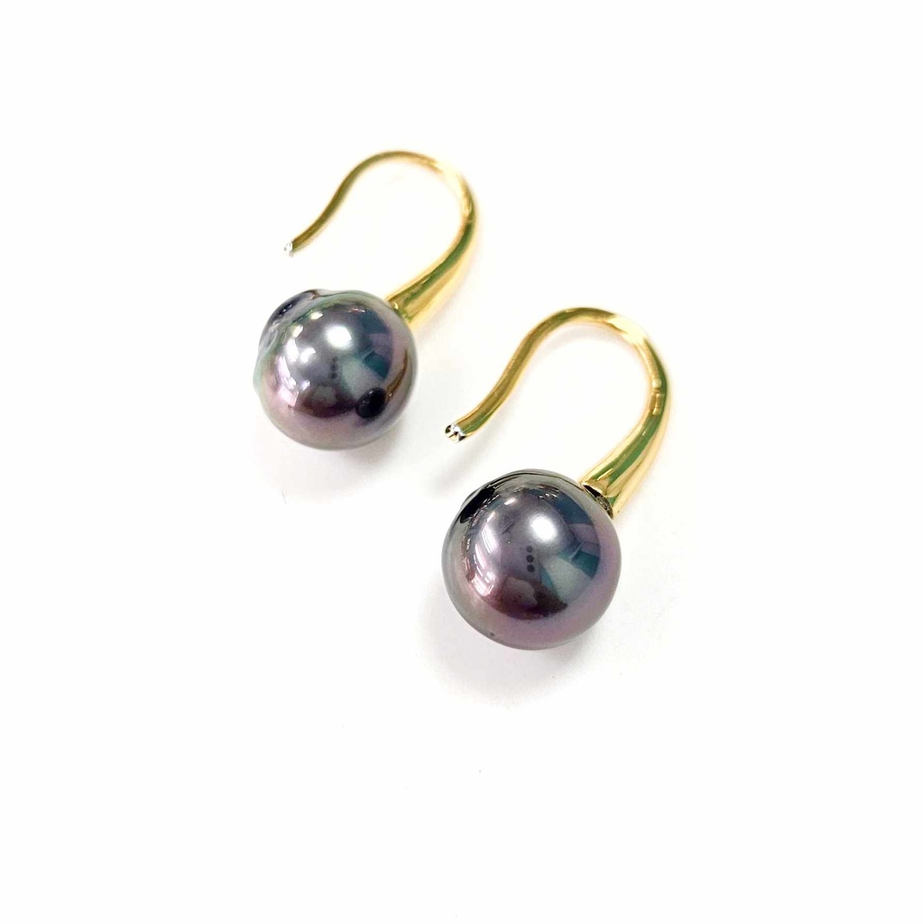 BOUCLES D'OREILLES plaqué or dormeuses + perle de Tahiti