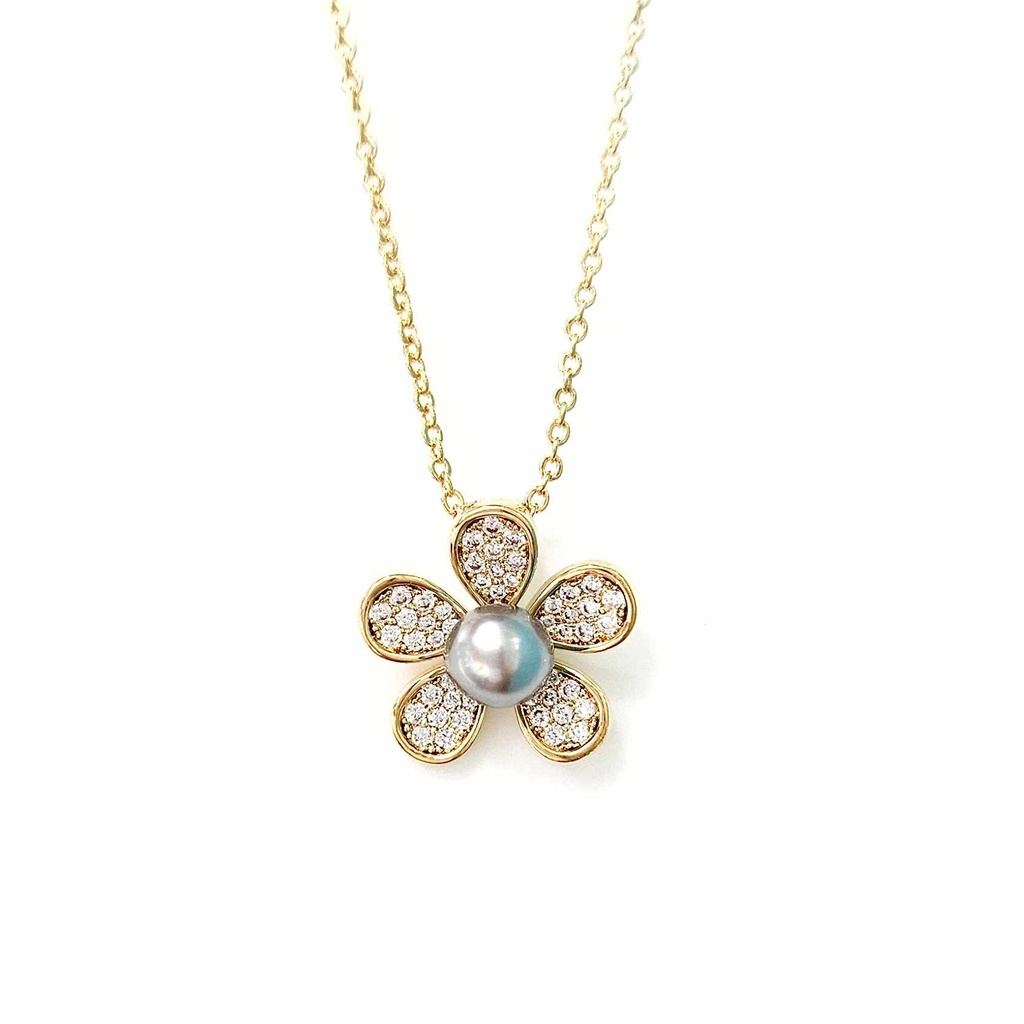 COLLIER PENDENTIF FLEUR ZIRCON ET KEISHI