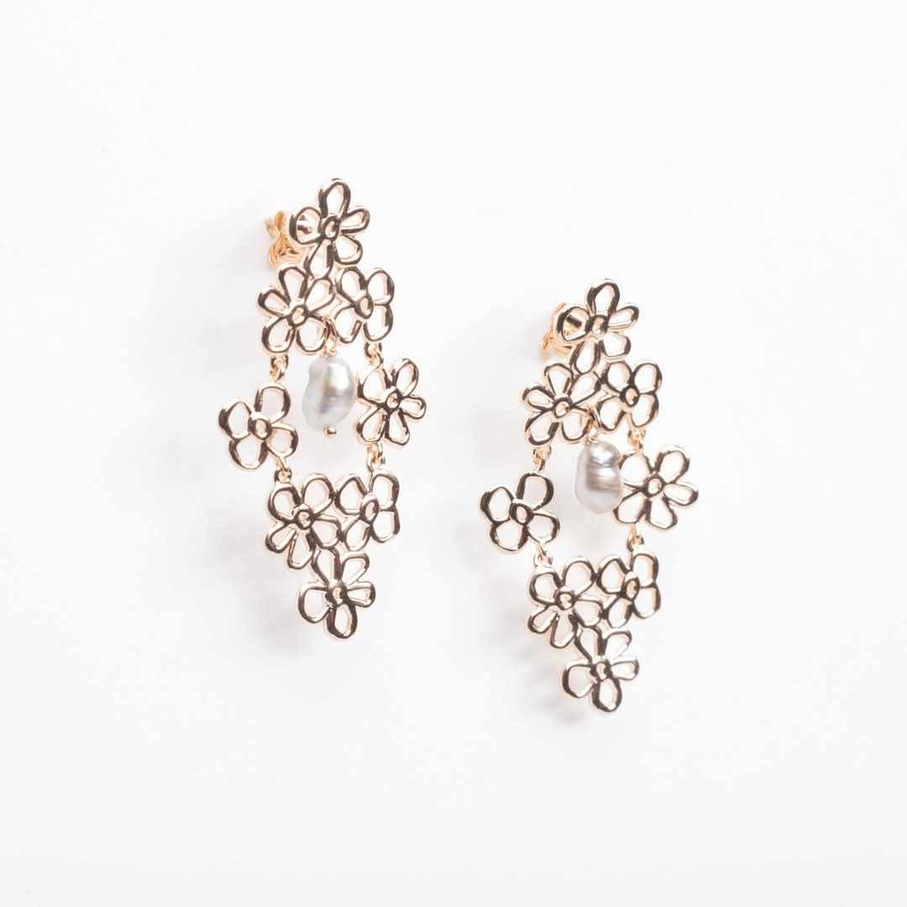 BOUCLES D'OREILLES plaqué or mini fleurs + keishi