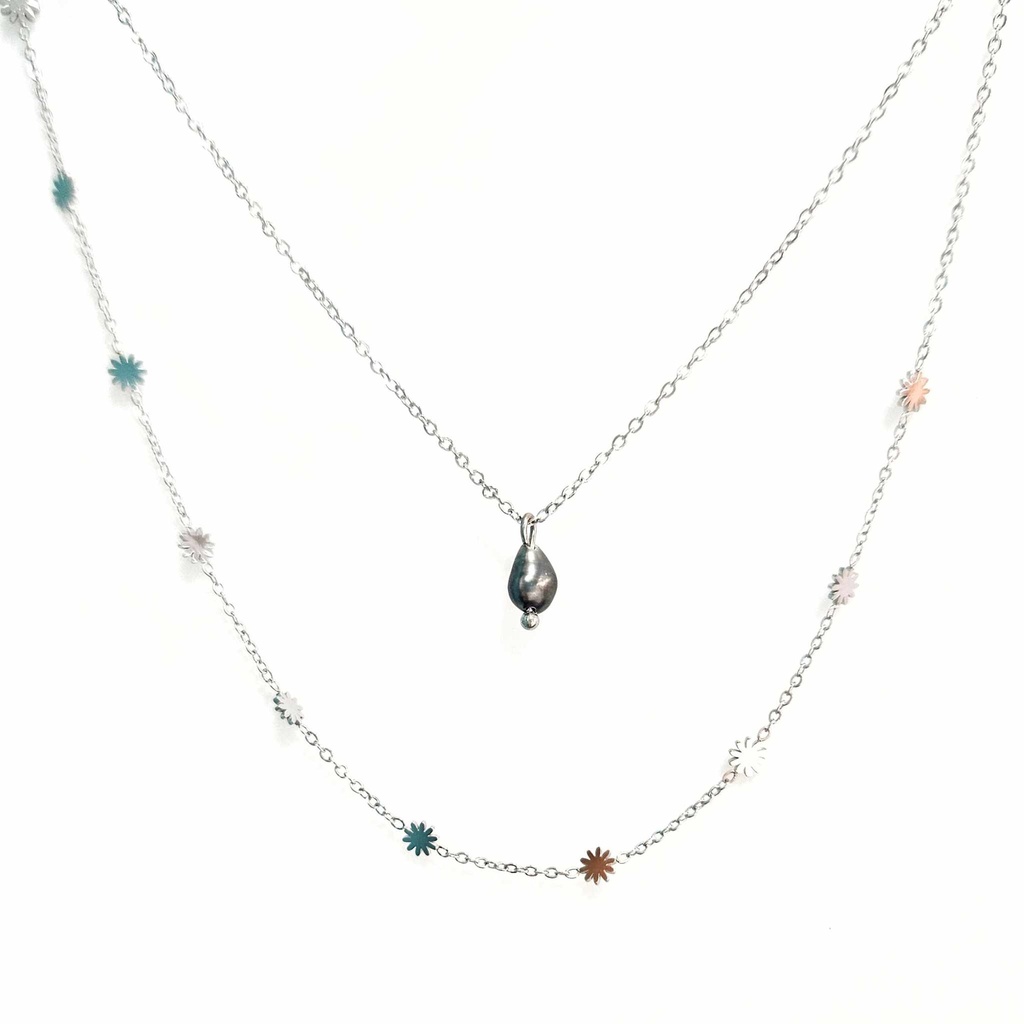 COLLIER DOUBLE 1 KEISHI ET MINI SOLEILS - ACIER INOX