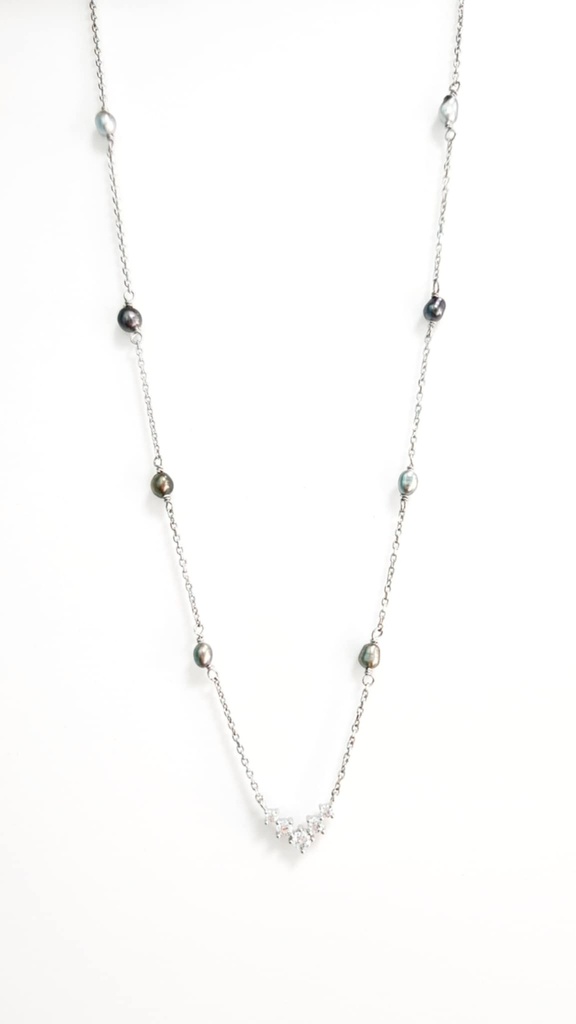 COLLIER V ZIRCONS ET 8 KEISHIS - ARGENT