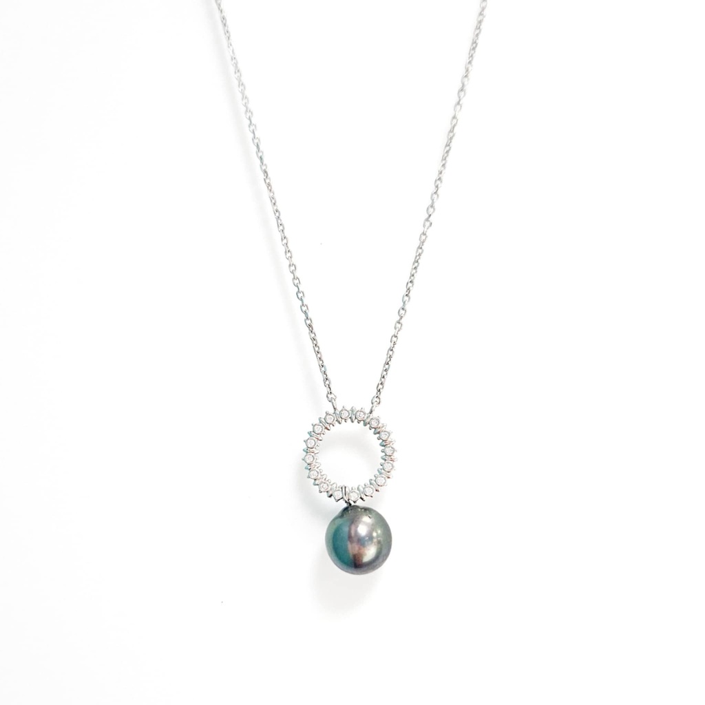 COLLIER CERCLE ZIRCONS ET PERLE DE TAHITI - ARGENT