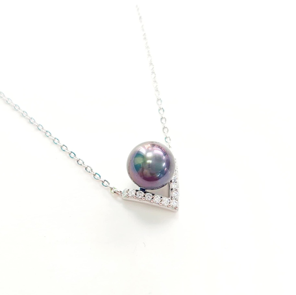 COLLIER V ZIRCONS ET PERLE DE TAHITI - ARGENT