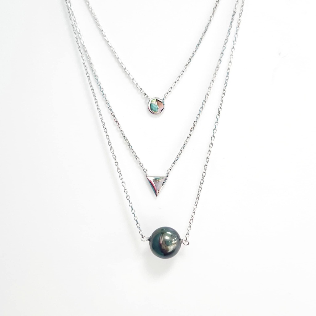 COLLIER 3 RANGS AVEC PERLE DE TAHITI - ARGENT
