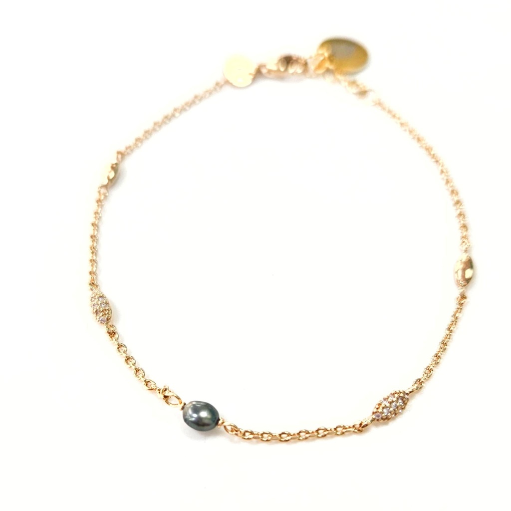 BRACELET 1 KEISHI PLAQUE OR ET ZIRCONS