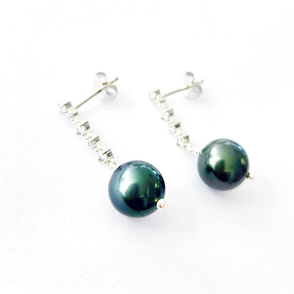 BOUCLES D OREILLES ARGENT TIGE ZIRCONS ET PERLES