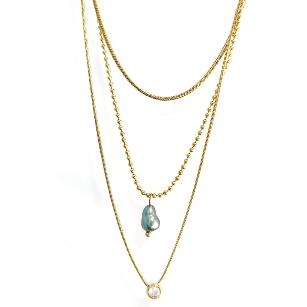 COLLIER TRIPLE RANGS KEISHI - ACIER DORE
