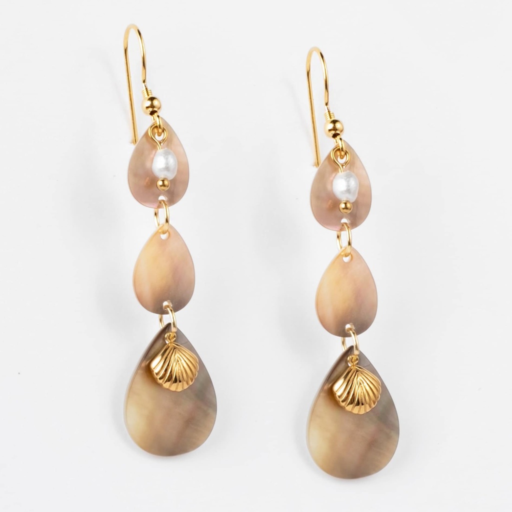 BOUCLES D OREILLES NACRES KEISHI ET COQUILLAGE - ACIER DORE