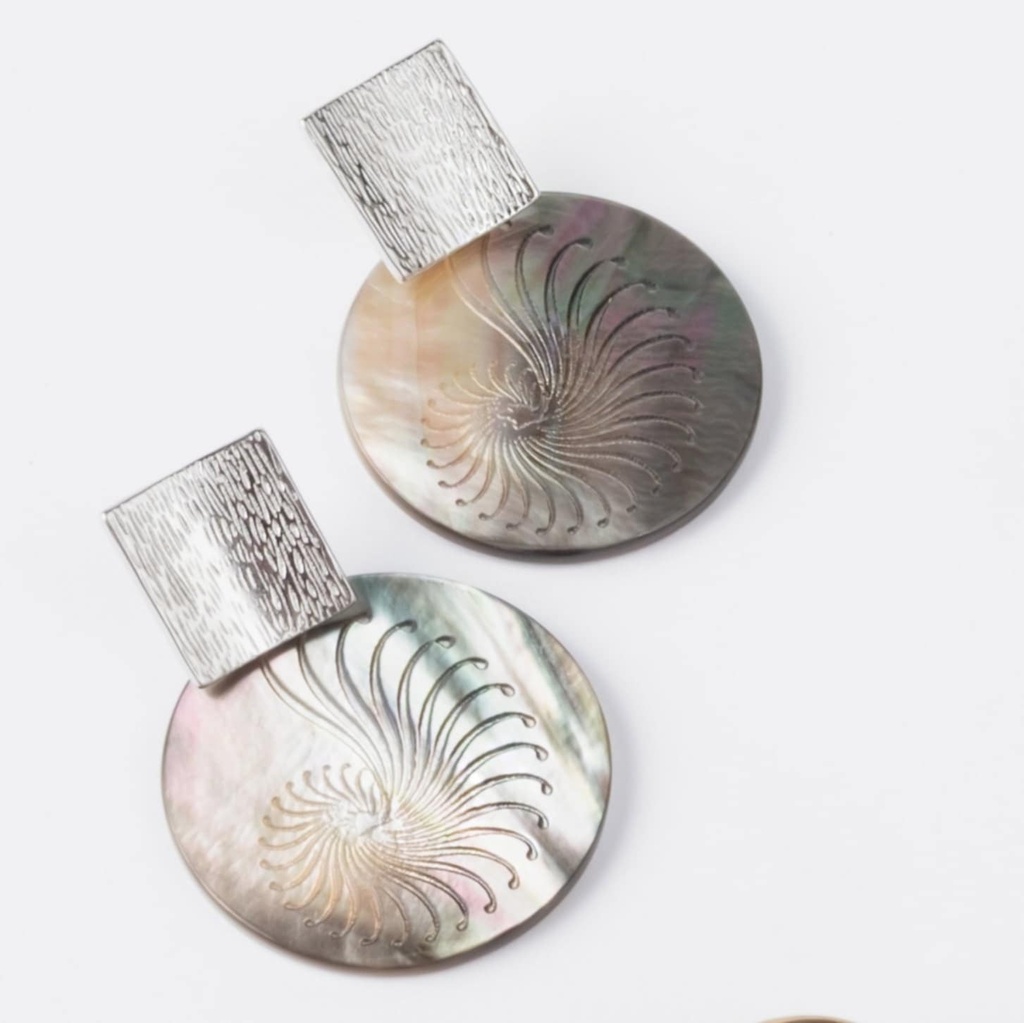 BOUCLES D OREILLES NACRES RONDES NAUTILUS - ACIER