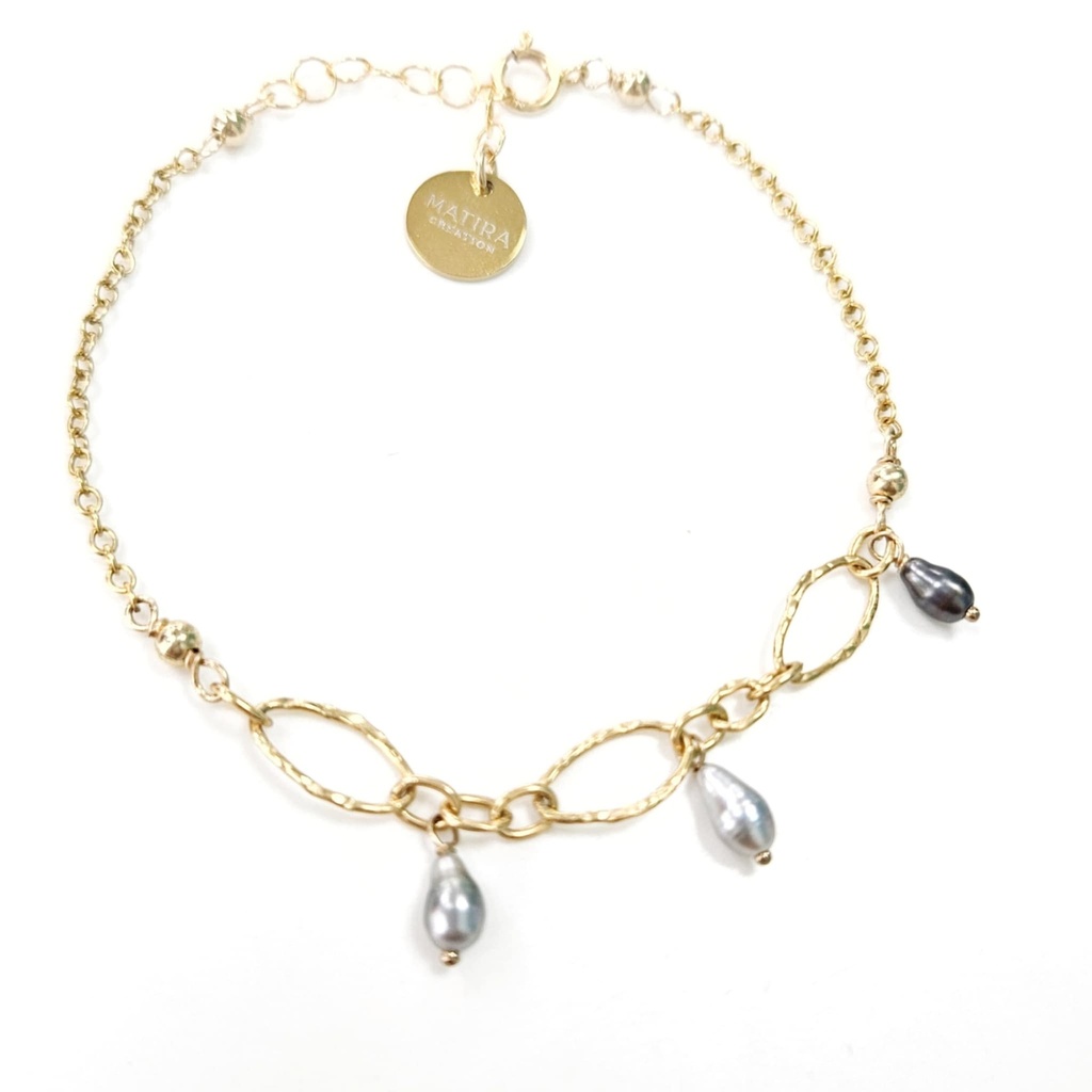 Bracelet plaqué or 3 KEISHIS EN BRELOQUE MAILLES OVALES