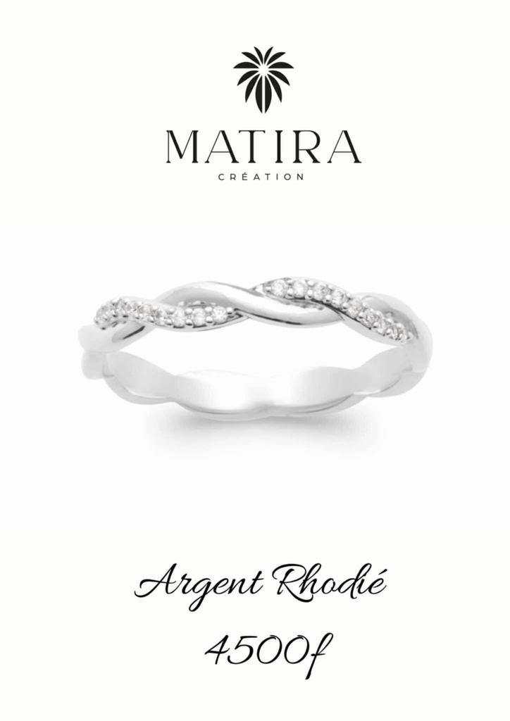 Bague en argent tressée et zircons
