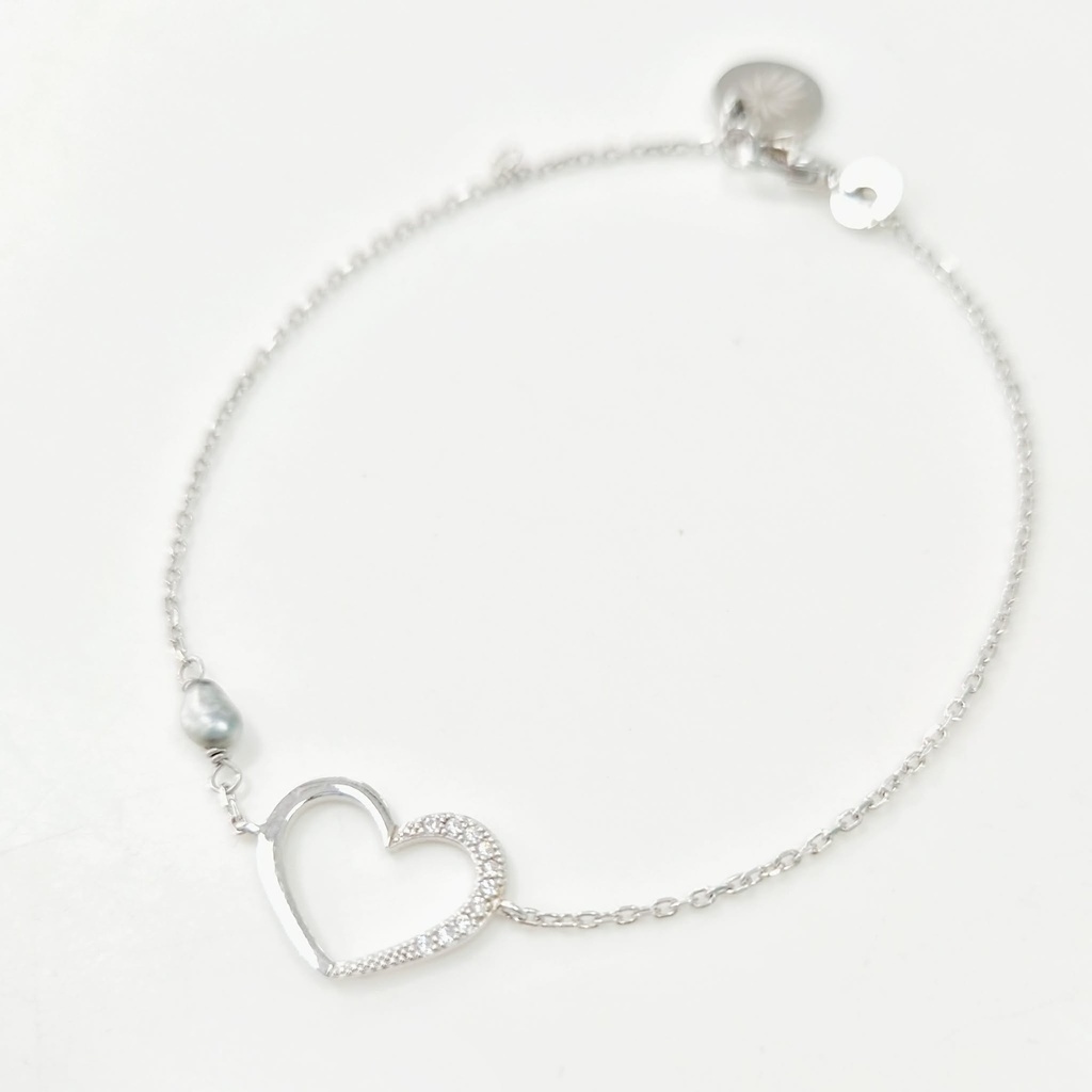 BRACELET ARGENT COEUR ZIRCONS ET KEISHI