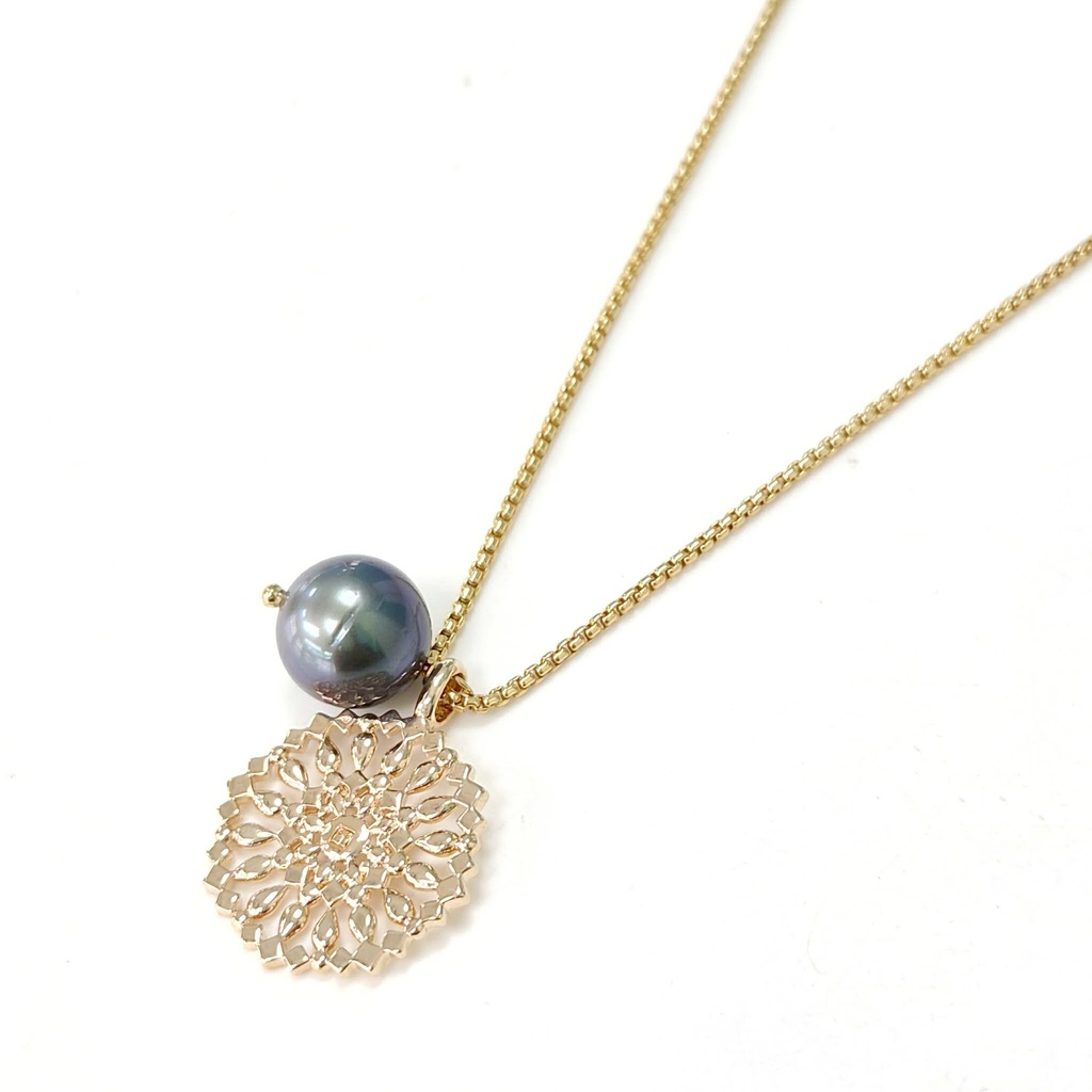 COLLIER ROSACE FLOCON ET PERLE DE TAHITI - PLAQUE OR