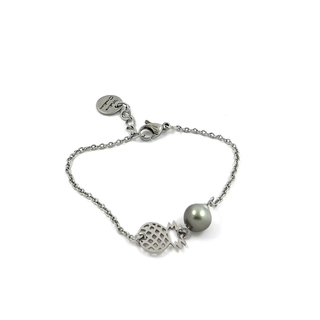 Bracelet minimaliste acier inoxydable ananas perle