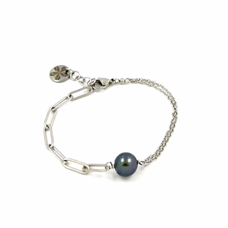 Bracelet minimaliste chaine rectangle acier perle
