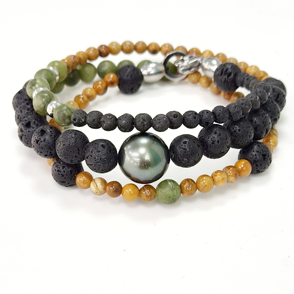 Bracelet homme 3 tours noir/vert