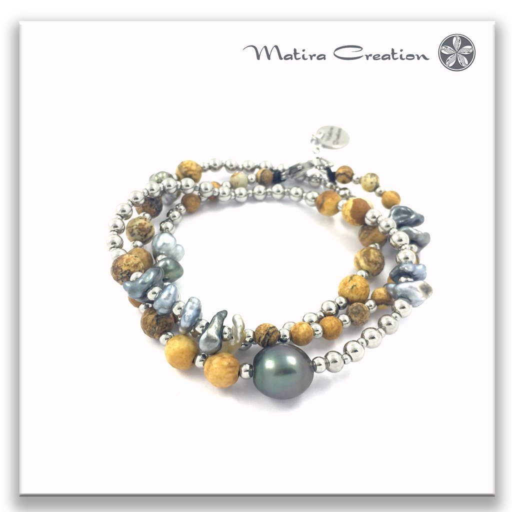 Bracelet Nico 3 tours beige