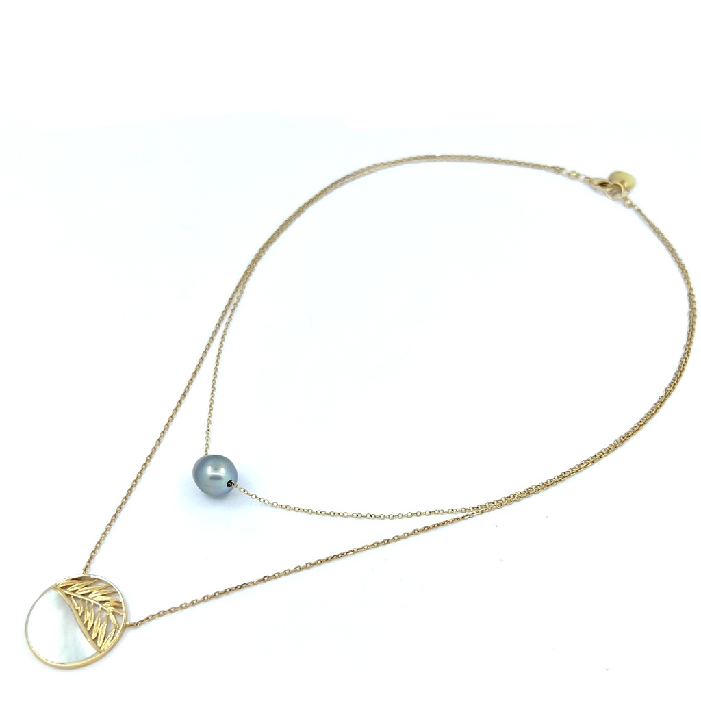 Collier double en plaqué or  PALMS +perle