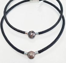 Collier cuir tressé noir homme perle Gravée