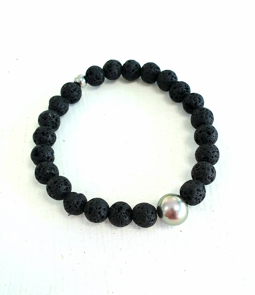 Bracelet élastique Homme pierres de lave &amp; perle