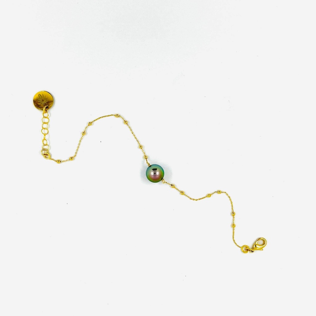 Bracelet plaqué or chaîne boulettes perle de Tahiti