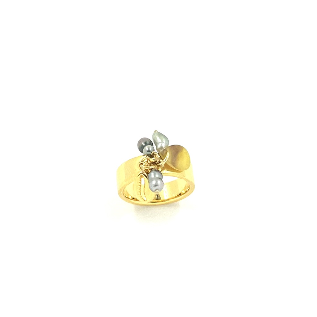 Bague large breloque cori, keishis et nacre