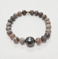 [HOCF] Bracelet élastique Homme corail fossil et jaspe &amp; perle