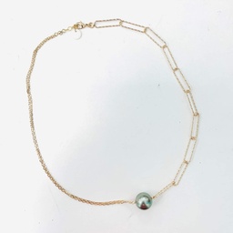 [IRPLCO2] COLLIER PLAQUE OR MAILLE RECT. MARTELEE+PERLE