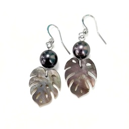 [BOAPN] BOUCLES D'OREILLES Acier Ape nacre  + perles de Tahiti