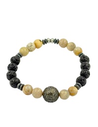 [BRCORAILFG] BRACELET HOMME élastique CORAIL FOSSIL / PDL+ perle gravée