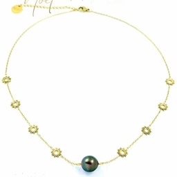 [MINISODOR] COLLIER MINI SOLEILS ET PERLE - ACIER DORE