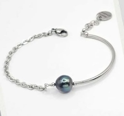 [JONCP] Bracelet acier inoxydable demi jonc,chaine + perle