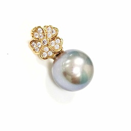[PFZ] PENDENTIF plaqué or fleur zircon + perle Tahiti
