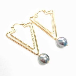 [BOTRIP] BOUCLES D'OREILLES plaqué or triangle + perle de Tahiti