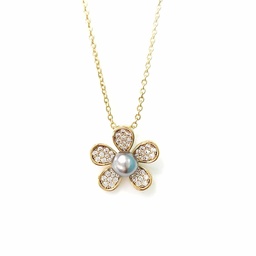 [TIARZK] COLLIER PENDENTIF FLEUR ZIRCON ET KEISHI