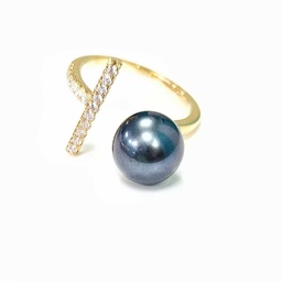 Bague plaqué or barre zircons + Perle