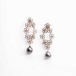 [BOMFP] BOUCLES D'OREILLES plaqué or mini fleurs + perle Tahiti
