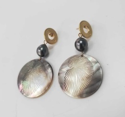 [BOACDNP] BOUCLES D'OREILLES nacre ronde acier doré + perle Tahiti